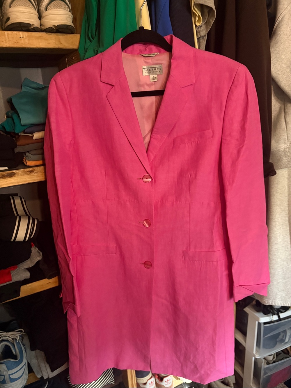 Talbots Hot Pink Long Tailored Linen-Blend Blazer